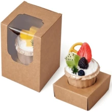 Kraft Cupcake Boxes Brown Individual 200 CT With Insert And Clear Window For Baby Shower Birthday Party Favor - MàuF - Xem 1