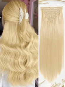 直发夹式真人发接发片 8 片/套 双层缝制 18 个夹子 直发接发片 18-26 英寸 适合所有种族女性佩戴 - 彩色 - 查看 3