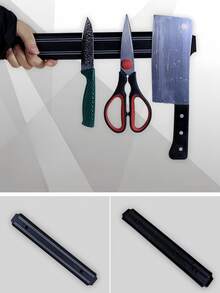 Puissant support mural magnétique de rangement de couteaux de cuisine, support de couteaux en métal aimanté et ABS, outils de cuisine - Noir - Voir 5