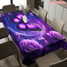 1/20pcs Purple Butterfly Rose Tablecloth, Polyester Outdoor Picnic Camping Wedding Birthday Party Restaurant Self-Service Dinner Spring Home Decor - Multicolor - View 12