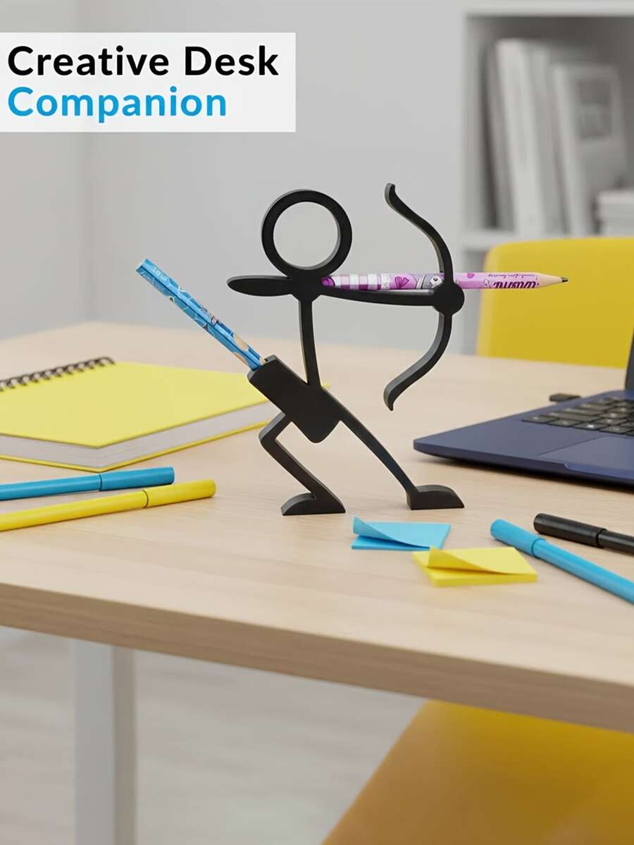 3D Printed Matchstick Figures Pen Holder | Versatile Desk Organizer, Stationery, Desktop Sculpture, Ideal For Students And, Perfect Christmas And New Year Gifts, Made Of Plastic - Black - View 1