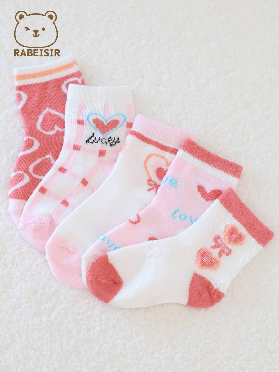 Girls' Mid-Calf Socks, Sweet Princess Style, For Kids, Spring & Autumn - Pink - View 1