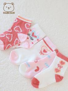 Girls' Mid-Calf Socks, Sweet Princess Style, For Kids, Spring & Autumn - Pink - View 5