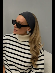 Solid Color Sports Headband, Casual Style, Gym Headband, Hairband, Sweatband, School Supplies, College Women's Autumn/Winter Hair Accessory, Suitable For Holiday Outfits, Women's Elegant Scarf, Ladies Headscarf, Soft Headwrap Women Hair Accessories Elegant Head Scarf - Black - View 3