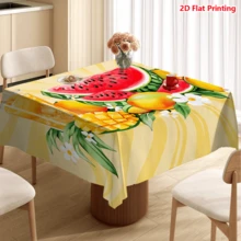 1/20pcs Tablecloth Set, Featuring Vibrant Summer Fruits (Watermelon, Mango, Pineapple) And Tropical Drinks, Accented With Flowers, On A Yellow Sunburst Background, Suitable For Picnics, Camping, Weddings, Birthdays, Buffets, And Spring Home Decor. - Multicolor - View 17
