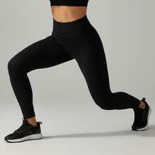 Simple Ribbed Leggings In Polyamide With Double Waistband And Textured Finish. Suitable For Nighttime, Daily Wear, Birthday Parties, Sports And Fitness, Airport Wear, Travel, Formal And Evening Wear, And Holidays. - 黑色 - 查看 2