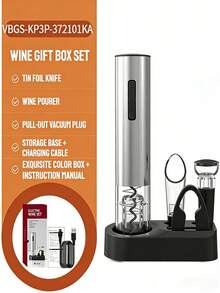 6-In-1 Electric Automatic Rechargeable Bottle Opener, Includes Bottle Opener, Vacuum Stopper, Wine Aerator, Capsule Cutter, Display Stand And USB Charging Cable, Silver - Multicolor - View 13