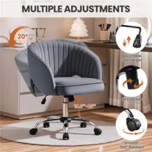 Butterslay 1PC Tufted Barrel Back Velvet Desk Chair 360° Swivel Height Adjustable Rocking Office & Vanity Chair For Home Bedroom, Cream/Pink/Dark Grey/Light Grey - Màu xám đen - Xem 3