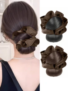 4-Inch Realistic Bun Hairpiece, Natural Looking, Twist Clip Design, Bud Hairstyle, Creates Romantic Atmosphere, With Headband At The Back - Multicolor - View 10