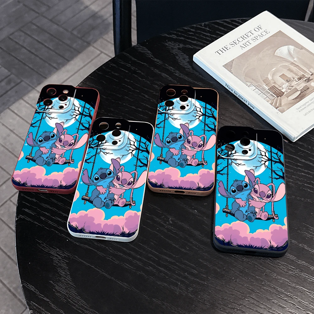 Disney Stitch And Angel Patterned Phone Case With A Night Sky And Moon Design. Compatible With IPhone 17 16 15 14 13 12 And 11 Pro Models With Shockproof Protection. A Perfect Gift For Family Friends Birthdays Holidays And Special Occasions. - 黑色 - 查看 1