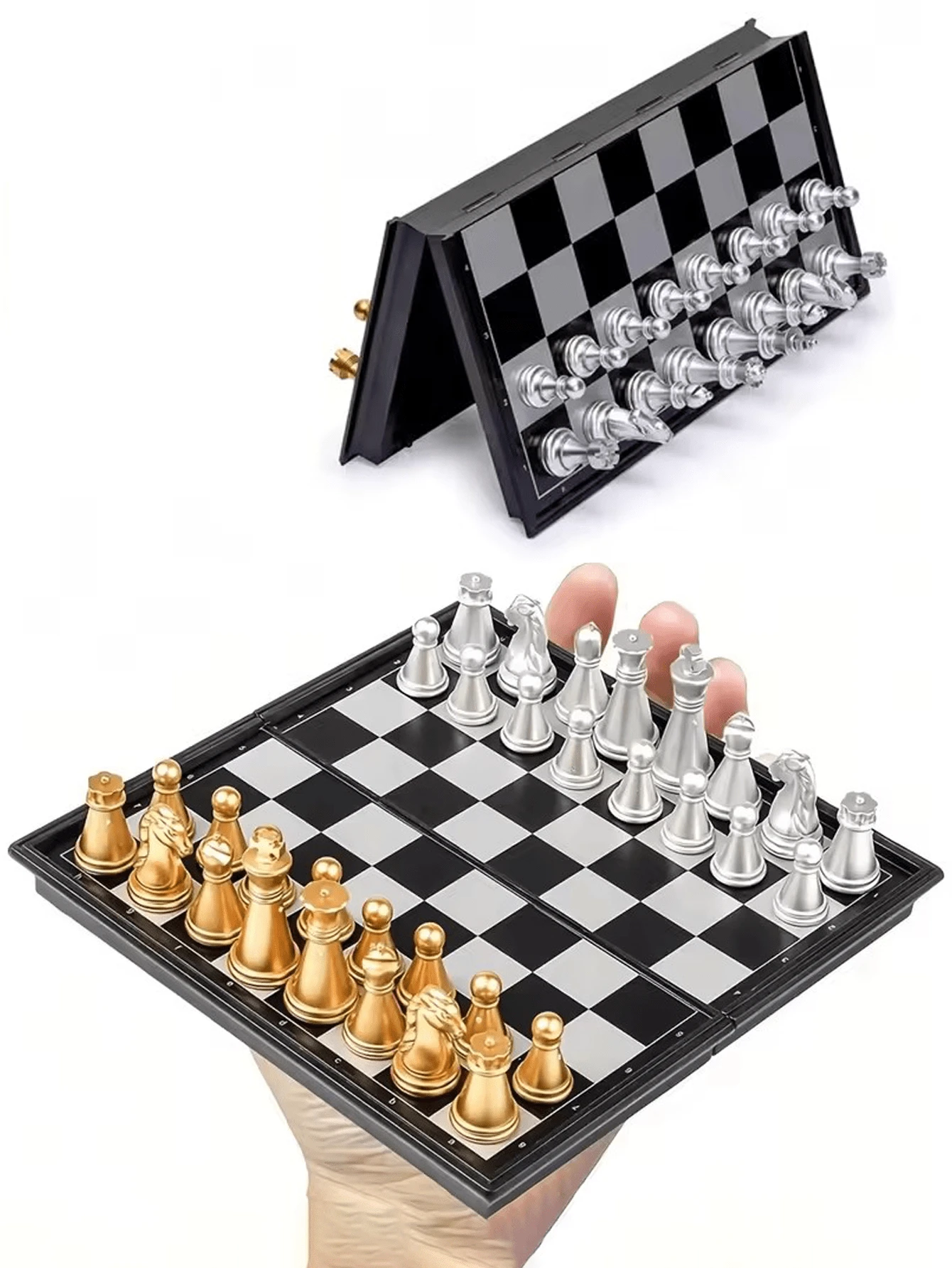 1套磁性国际象棋/飞行国际象棋游戏，小巧可折叠棋盘游戏 - 适合旅行、与亲朋好友聚会、休闲娱乐，也可作为节日礼物 - 彩色 - 查看 1