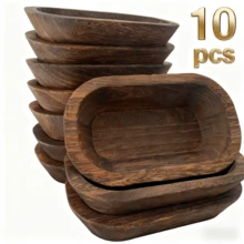 10 Pack Wooden Dough Bowls Bulk Rustic Dough Bowls Hand Carved Wood Bowl Dining Room Paulownia Bowls For DIY Home Crafts Making Farmhouse Fruits Supplies Decoration - màu nâu - Xem 8