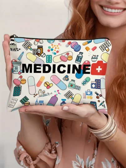 1个药用主题收纳袋。它可以将散装药片、胶囊和小瓶装药品集中收纳，防止散落或丢失。非常适合日常携带或旅行。