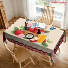 1/20 piezas Mantel con estampado de cesta de manzanas y mariposas, borde a cuadros rojos, tema primaveral, tela de poliéster, tejido, adecuado para picnic, camping, boda, cumpleaños, buffet de restaurante y decoración del hogar - Multicolor - Ver 7
