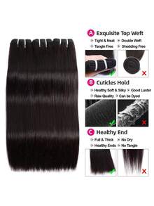 15A 超强双拉真人发束 1 束 18 20 22 24 英寸直发 100% 真人发 未经加工 巴西 Remy 处女发 接发 快速编织 自然黑 女性专用 - SNatural - 查看 12