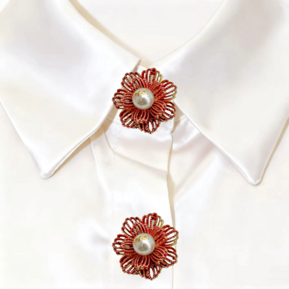 2pcs Elegant Pearl Flower Cufflinks & Brooch Set, Luxury French Style Turtle Clip Buttons, Suitable For Party Dress, Wedding Dress, Clothing Decoration, Valentine's Day Gift