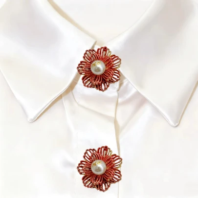 2pcs Elegant Pearl Flower Cufflinks & Brooch Set, Luxury French Style Turtle Clip Buttons, Suitable For Party Dress, Wedding Dress, Clothing Decoration, Valentine's Day Gift