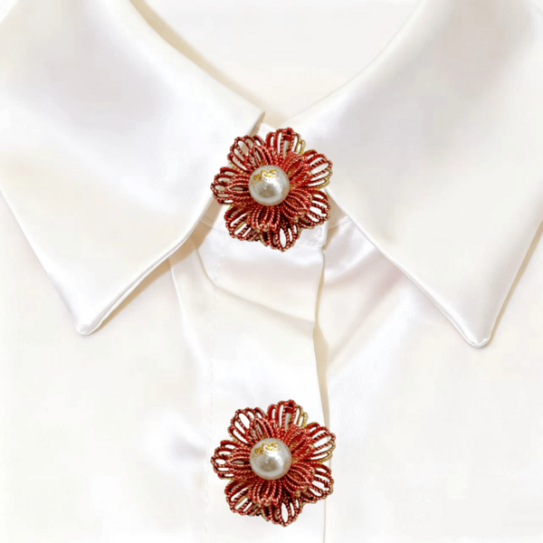 2pcs Elegant Pearl Flower Cufflinks & Brooch Set, Luxury French Style Turtle Clip Buttons, Suitable For Party Dress, Wedding Dress, Clothing Decoration, Valentine's Day Gift