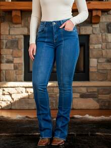 Women's American Style Jeans, Flare, Texas, High-Rise - 淺藍色 - 查看 3