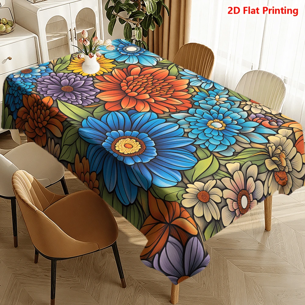 1/20pcs Floral Tablecloth, Colorful Daisy Pattern, Made Of Polyester Fabric, Woven, Suitable For Picnic, Camping, Wedding, Birthday, Buffet Restaurant And Spring Home Decor - Multicolor - View 1