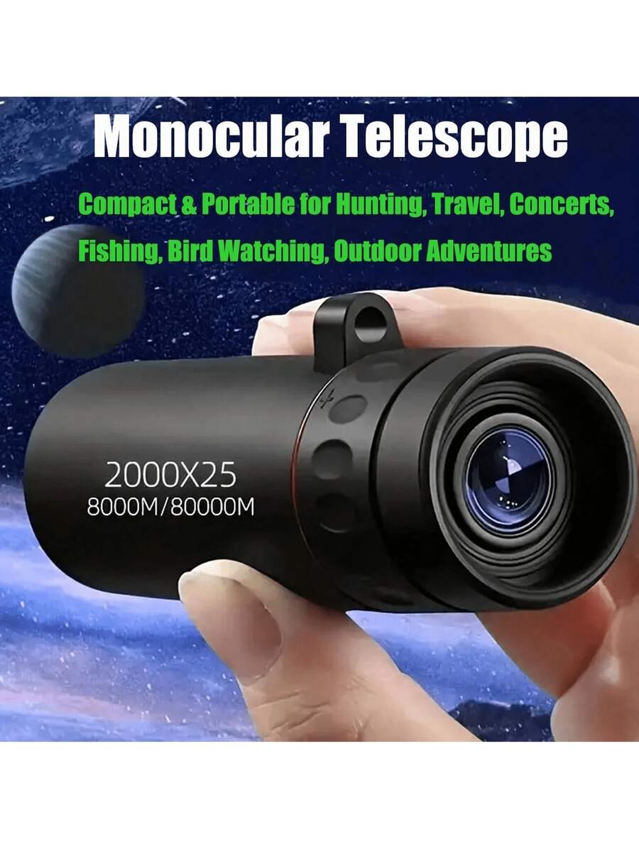 1pc 3000x25 High Definition Long Range Monocular Telescope, BAK-4 Prism FMC Coated High-Quality Monocular Telescope, Powerful Adult Monocular Telescope Suitable For Hiking, Camping, Outdoor Adventure And Watching Games, Makes A Great Gift. - Multicolor - View 1