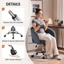 Butterslay 1PC Tufted Barrel Back Velvet Desk Chair 360° Swivel Height Adjustable Rocking Office & Vanity Chair For Home Bedroom, Cream/Pink/Dark Grey/Light Grey - Màu xám đen - Xem 4