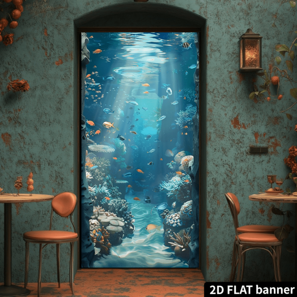 1pc Polyester Underwater Ocean Life Curtain, Vivid Marine Coral Reef Aquarium Backdrop, Suitable For Indoor And Outdoor Decoration, Non-Electric Accessories For Activity Background Wall