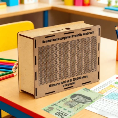1 pieza Alcancía de madera para ahorrar dinero en efectivo, alcancía tipo hucha con moneda de peso mexicano, con objetivo de moneda y contador de dígitos, gran capacidad, ensamblaje DIY, mejor regalo para que los amigos ahorren dinero