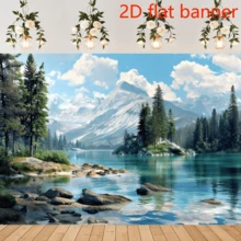 2D flaches Banner, Berg-, Wald- und Seenlandschaft Hintergrund, Polyestermaterial (1 Stück), vielseitiger Fotohintergrund, ohne Strombedarf, geeignet für Feiertags-Dekoration - Verschiedenfarbig - Übersicht 9