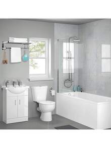 不锈钢防锈浴室毛巾架 - 带毛巾杆和 5 个挂钩，淋浴置物架，可存放毛巾、浴袍、刷子等物品 - 銀色 - 查看 3