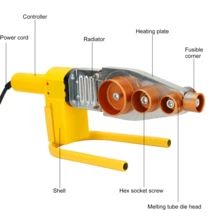 Soldadora termofusión PPR/PE 110V EE.UU., rápida y eficiente para tuberías plásticas, ideal para hogar y obras, fácil uso DIY, incluye 6 boquillas y tijera, fabricada en aleación aluminio y plástico resistente al calor, estructura estable y duradera, conexiones selladas herméticas, incl. máquina termofusión amarilla, cable 0.9m, 6 moldes grandes dorados, soporte amarillo, cuchilla, caja amarilla, 4 tornillos hexagonales y llave. - Tipo de Enchufe B USA (110-127V) - Ver 3