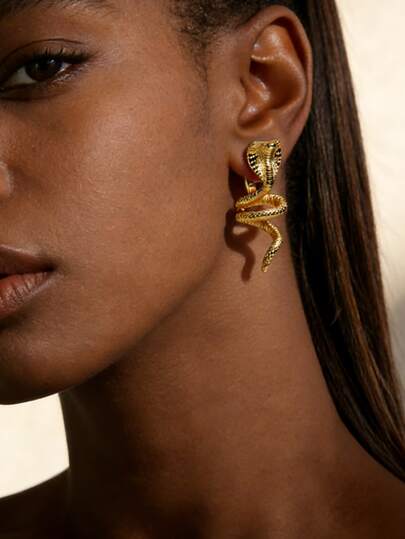 1对14K金复古哥特风蛇形耳环，男女皆宜，朋克风蛇形耳钉/吊坠耳环，适合日常/角色扮演派对/度假佩戴，复古珠宝，生日/万圣节礼物