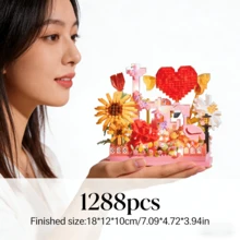 3D立体拼图花朵心形积木玩具，创意DIY手工礼物，花束积木，小颗粒拼装积木，立体玩具，情人节礼物，送给朋友和家人，青少年和成人皆宜 - 彩色 - 查看 7