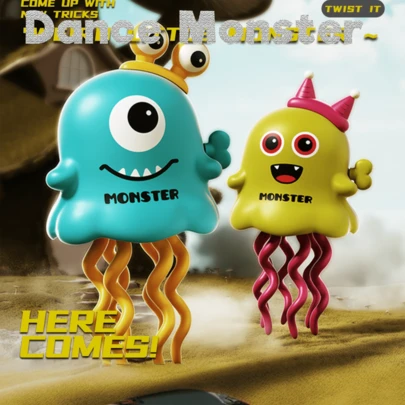 发条怪兽玩具，手摇式搞笑或悲伤怪兽桌面小型互动玩具