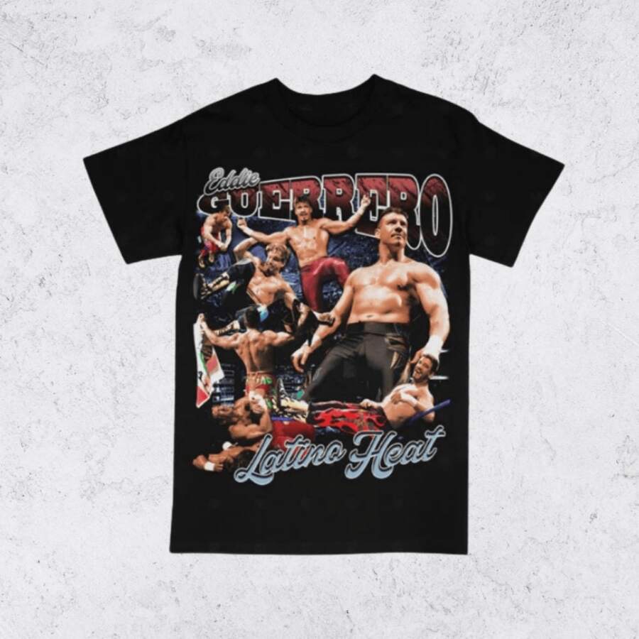 Vintage 90s Eddie Guerrero Tee Shirt Homage Retro Classic Graphic Tee Bootleg Bestseller Unisex Sport Sweatshirt Gift - 黑色 - 查看 1