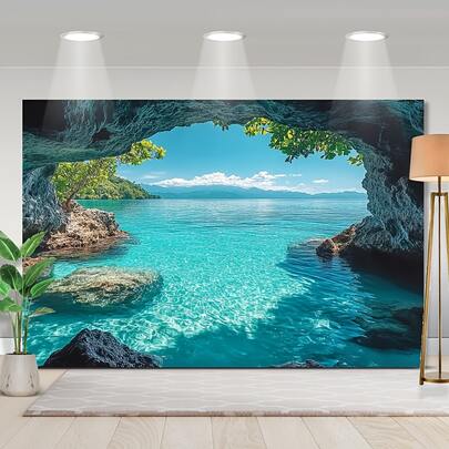 1 Stück Sommer Meereslandschaft Wandteppich, 100% Polyestermaterial, geeignet für Partydekorationen, ohne Strombedarf, ideal als Fotostudio-Requisite