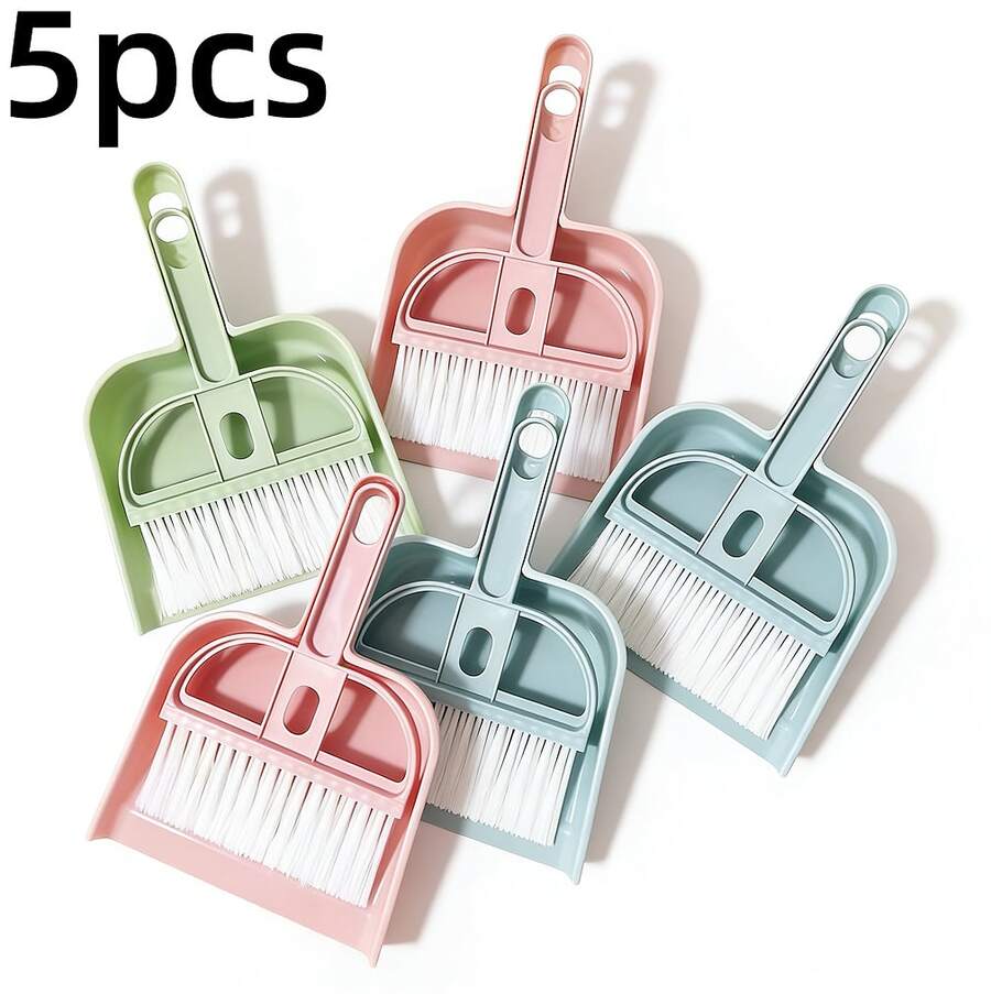 [Discounted Items]5pcs/Set Mini Dustpan And Broom Set, Compact Desk Cleaning Kit - Mini Dustpan And Brush For Keyboard, Pet Hair, Tight Spaces - Portable Design For Home, Office And Car Use - Perfect For Small Spaces - Màu xanh lam - Xem 1