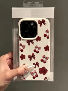 1 件装白色和酒红色樱花蝴蝶结花卉简约全包覆 TPU 防震手机壳，兼容 Apple 17、16、15、14、13、12、11 Pro Max、Air、Series - 彩色 - 查看 4