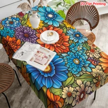 1/20pcs Floral Tablecloth, Colorful Daisy Pattern, Made Of Polyester Fabric, Woven, Suitable For Picnic, Camping, Wedding, Birthday, Buffet Restaurant And Spring Home Decor - Multicolor - View 7