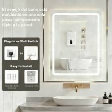 Espejo táctil inteligente con led, tres temperaturas de color ajustadas libremente, botón de luz ajustable táctil con un solo clic, función de eliminación de niebla inteligente, función de memoria, 70 * 50 cm, se puede instalar verticalmente o horizontalmente, adecuado para duchas, tocadores de dormitorios, vestíbulos - Blanco - Ver 10