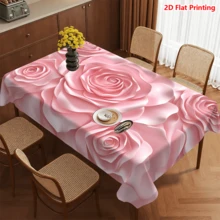 1/20pcs Tablecloth, Pink Rose Pattern, Polyester Fabric, Woven, Elegant Floral Design, Suitable For Picnic, Camping, Wedding, Birthday, Buffet, Spring Home Decor - Multicolor - View 4