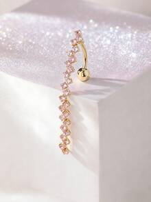 1pc Minimalist Square Zirconia Long Belly Button Rings, Intimate Body Jewelry Accessory For Party - Rectangle - View 6