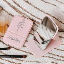 1Pc Custom Personalized Bridesmaid Makeup Mirror, Pocket Foldable Mirror,PU Leather Compact Mirror,Birth Flower Mirror,Bridesmaid Gifts, Bachelorette Party Favors,Travel Necessities, Ideal Gift For Women,Girlfriend,Mom,Friends,Daughter,Ideal For Christmas,Anniversary, Birthdays, Mother's Day,Valentine's Day, Bridal Showers,Weddings,New Year - Multi-color - Thickened Lenses - View 4