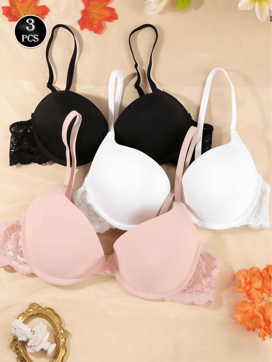 3pcs/Set Women's Supportive Bras, Comfortable Breathable Underwire Bras, Essential For Summer - Multicolor - View 1