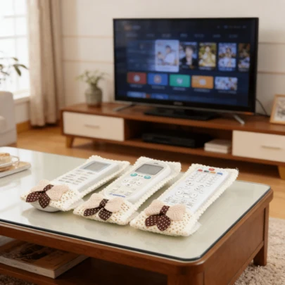 1pc Fabric Remote Control Protector Cover With Bow Tie, Dust-Proof, Suitable For TV And Air Conditioner Remote Controls, Universal Type