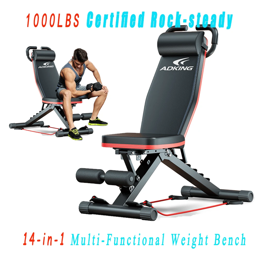 14-In-1 Multi-Functional Weight Bench,Adjustable Folding Workout Weight Bench -Full Body Exercise With Resistance Bands, Perfect For Weight Lifting, Sit-Ups, And Home Workouts Gym Equipment - 14-in-1 Black Weightlifting Bench - View 1