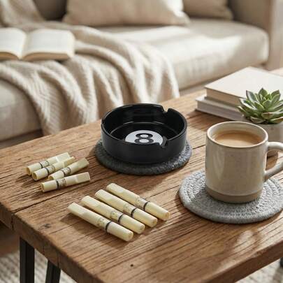 Creative Ceramic Ashtray, Billiard Ball 8 Ball Shaped Ashtray, Unique Personalized Home Office Ceramic Ashtray