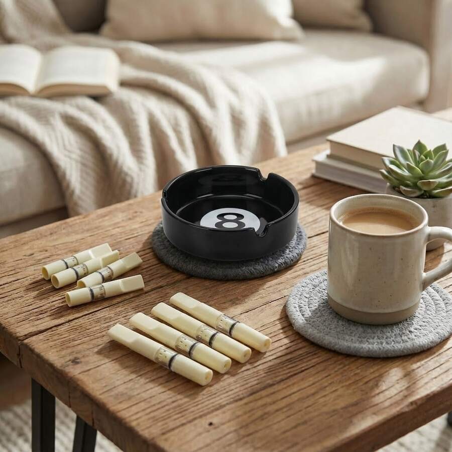 Creative Ceramic Ashtray, Billiard Ball 8 Ball Shaped Ashtray, Unique Personalized Home Office Ceramic Ashtray