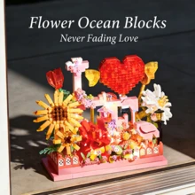 3D立体拼图花朵心形积木玩具，创意DIY手工礼物，花束积木，小颗粒拼装积木，立体玩具，情人节礼物，送给朋友和家人，青少年和成人皆宜 - 彩色 - 查看 1