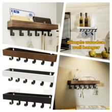 1 pieza Organizador de pared montado en la pared de madera vintage con 6 ganchos, estante de almacenamiento flotante y soporte para llaves/correo. Organizador de entrada de estilo nórdico minimalista con bandeja de madera, multiusos para cocina, dormitorio, baño y pasillo. Decoración del hogar ideal, adecuado como regalo de Navidad, Año Nuevo, cumpleaños, Día de la Madre para amigos y madres. - Multicolor - Ver 3